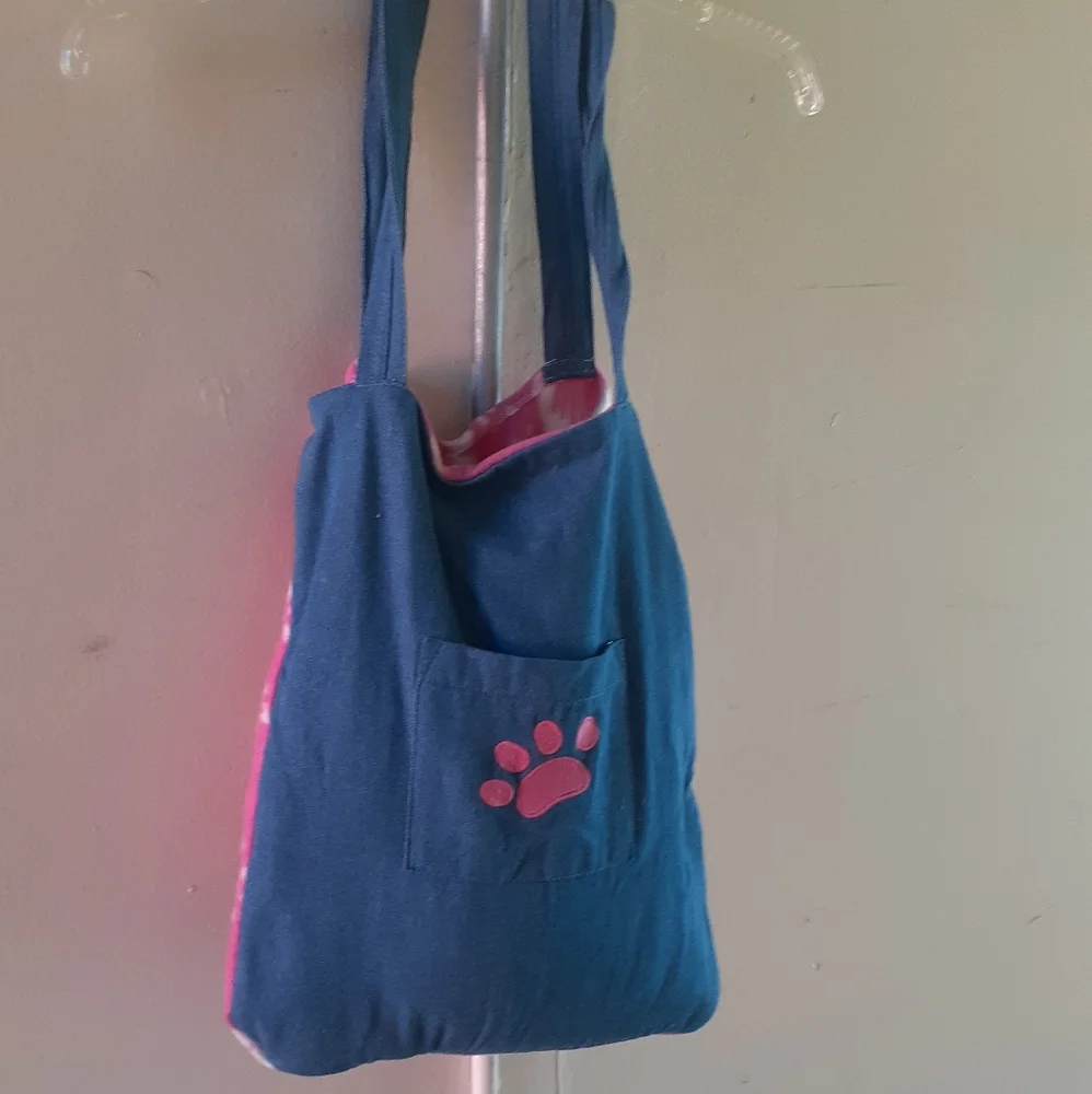 COPY - DENIM blue & Pink dog cat travel bag / Blanket Cute